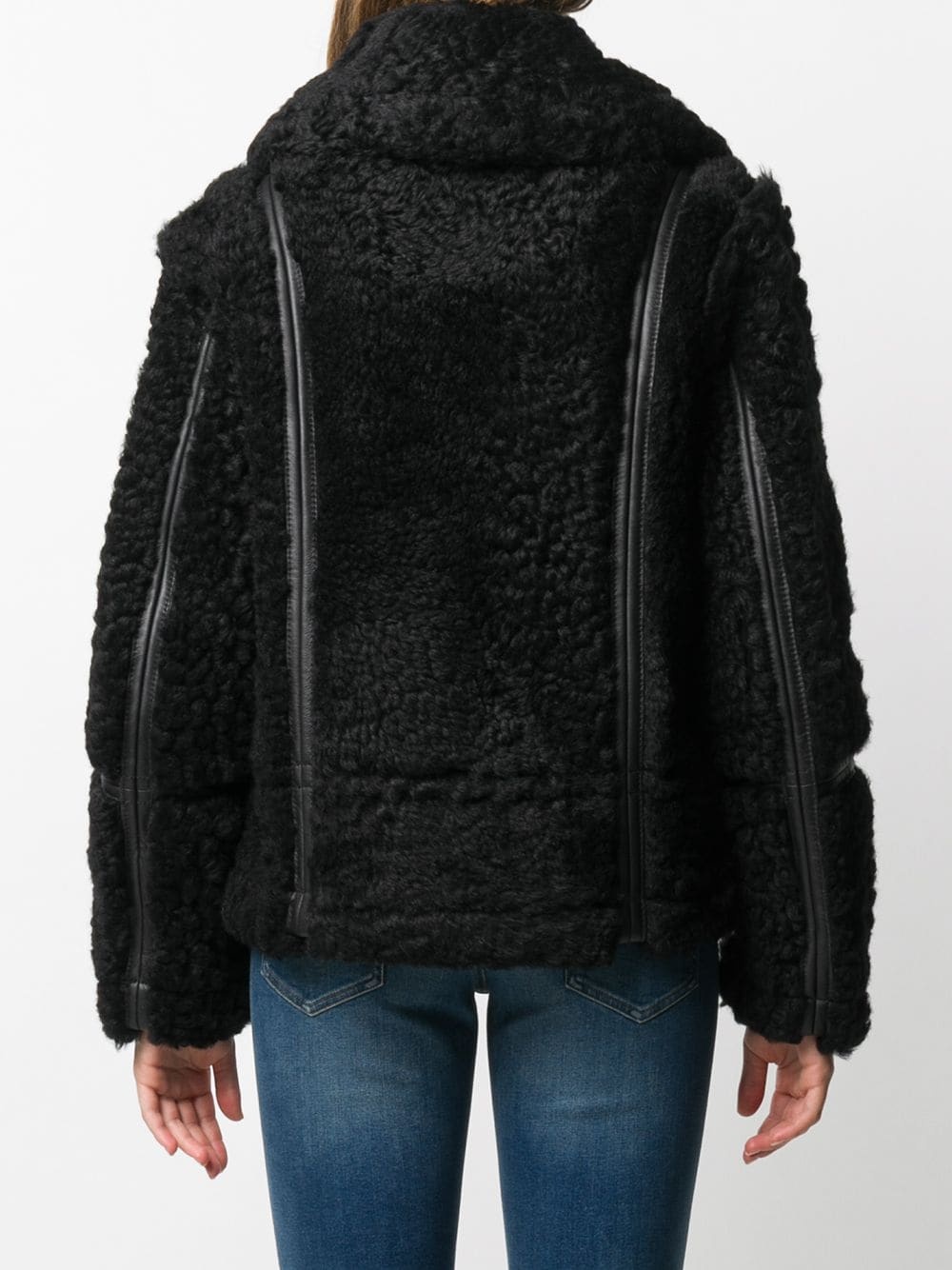 panelled biker shearling jacket - 4