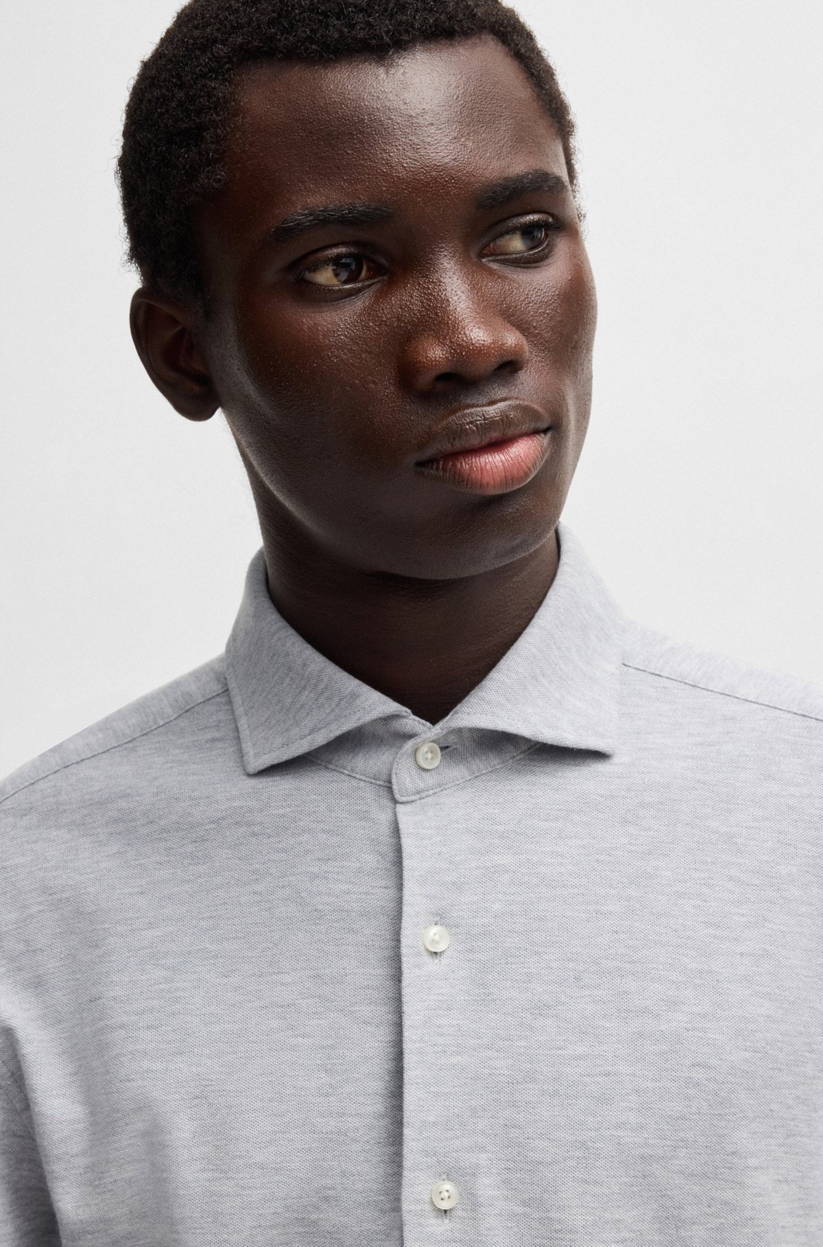 SLIM-FIT SHIRT IN COTTON-PIQUÉ JERSEY - 3