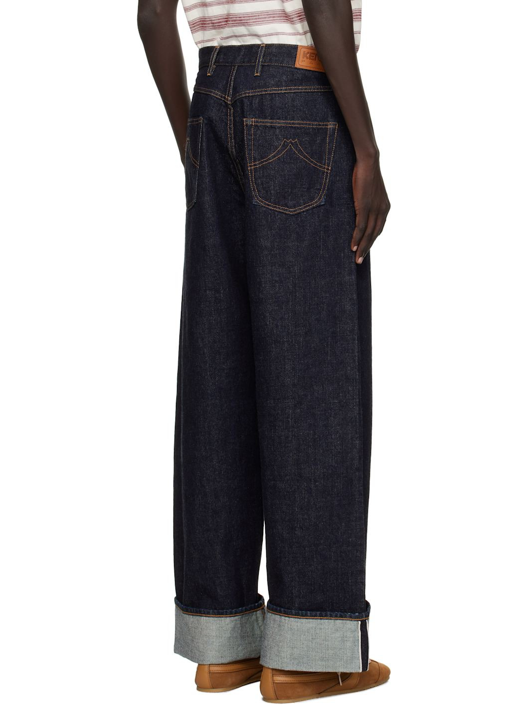 Navy Kenzo Paris Turn Up Wide Fit Jeans - 3