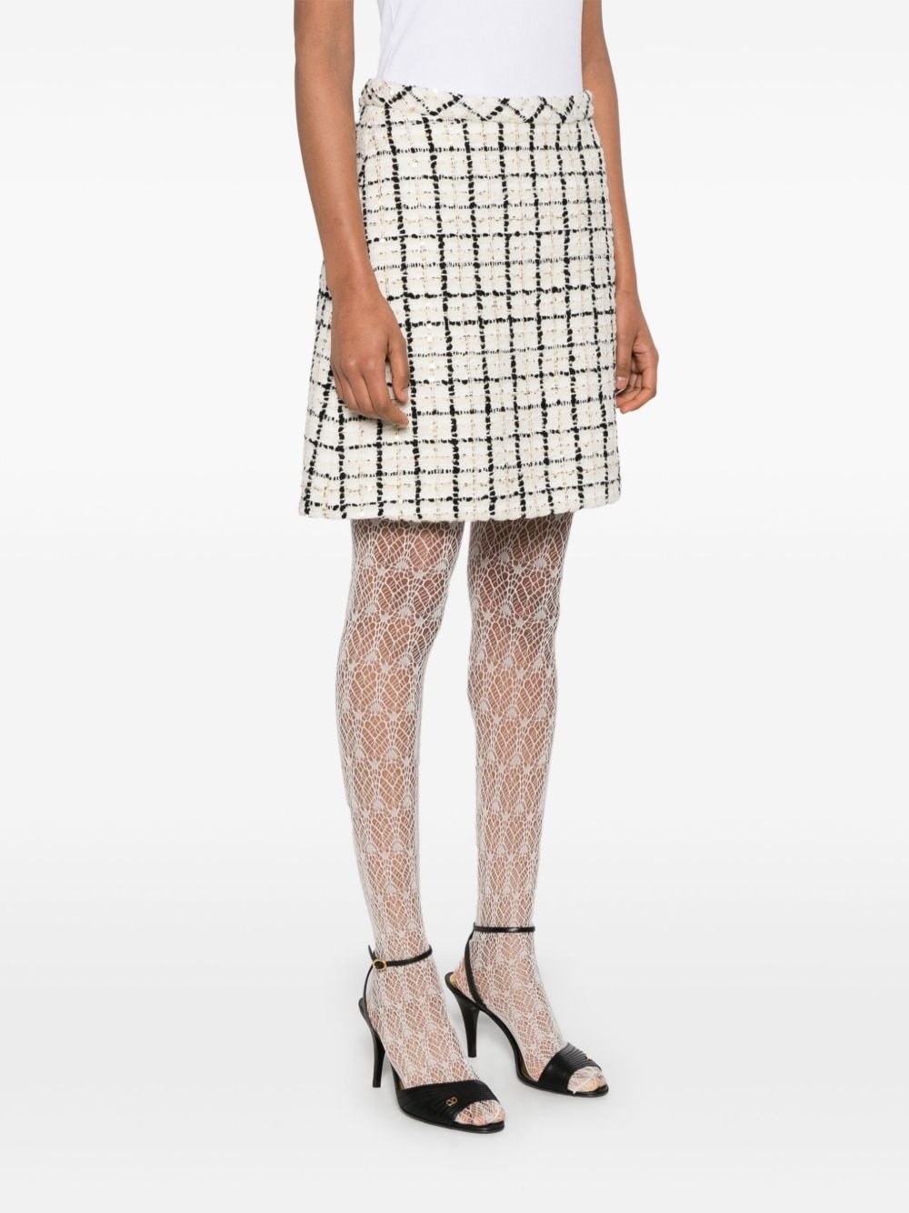 check-pattern tweed mini skirt - 3
