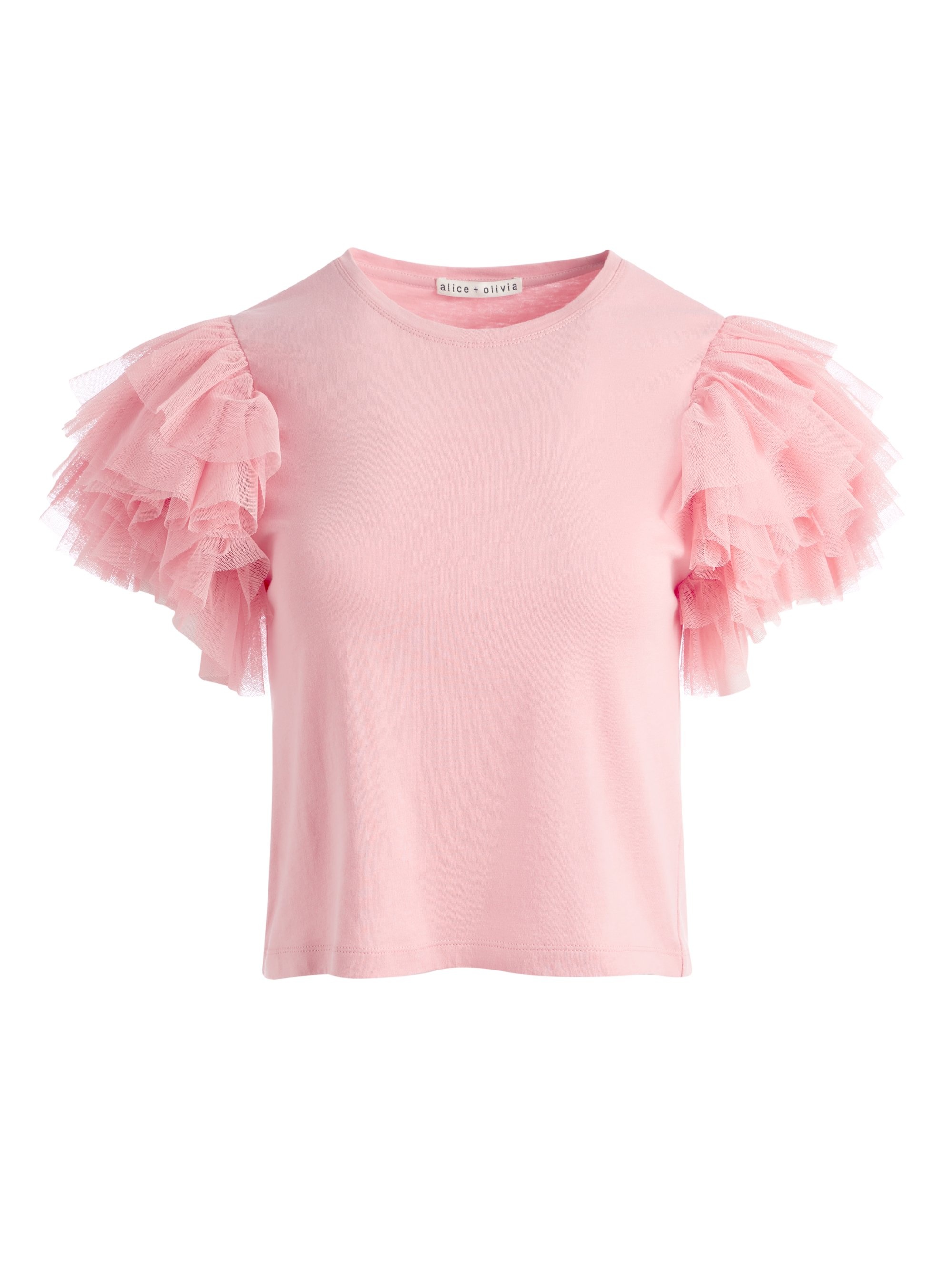 【ALICE + OLIVIA】 Rylyn Tulle Sleeve T-Shirt - Rose ALICE + OLIVIA Rylyn Tulle Ruffle Sleeve T-Shirt Women's