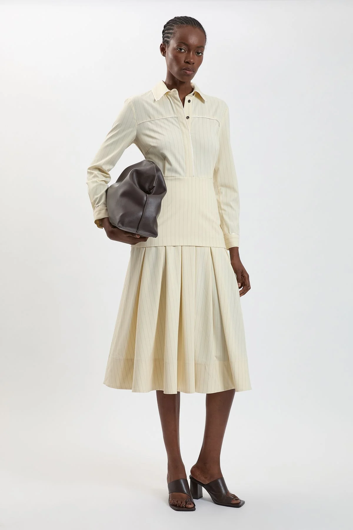 Tailored Pinstripe Collared Maxi Dress - 1