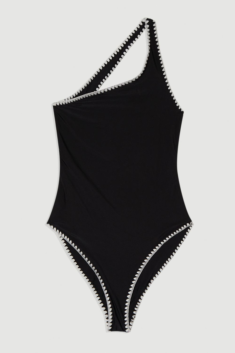 Stitch Detail One Shoulder Cut Out Swimsuit 4
