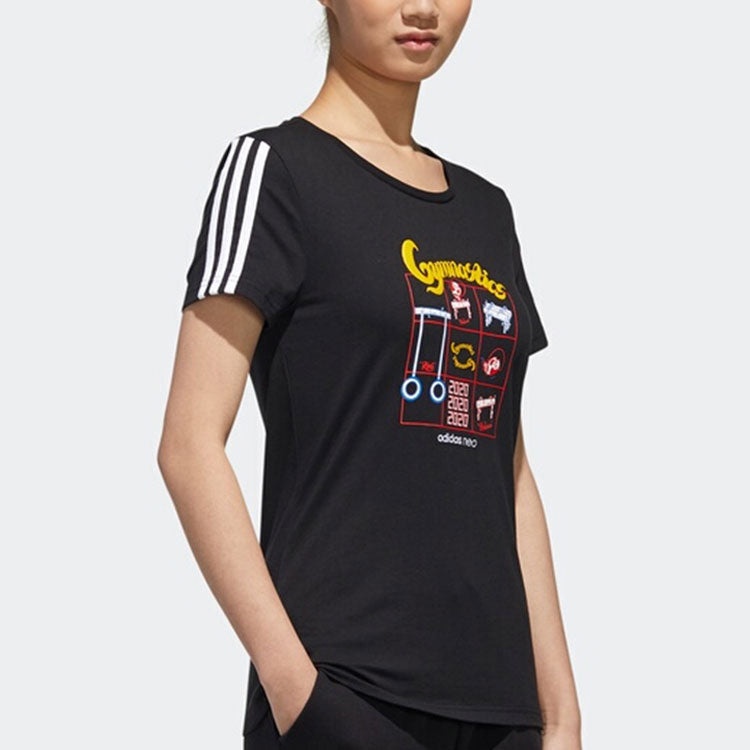 (WMNS) adidas neo Graphic T-shirt 'Black' GK1567 - 4