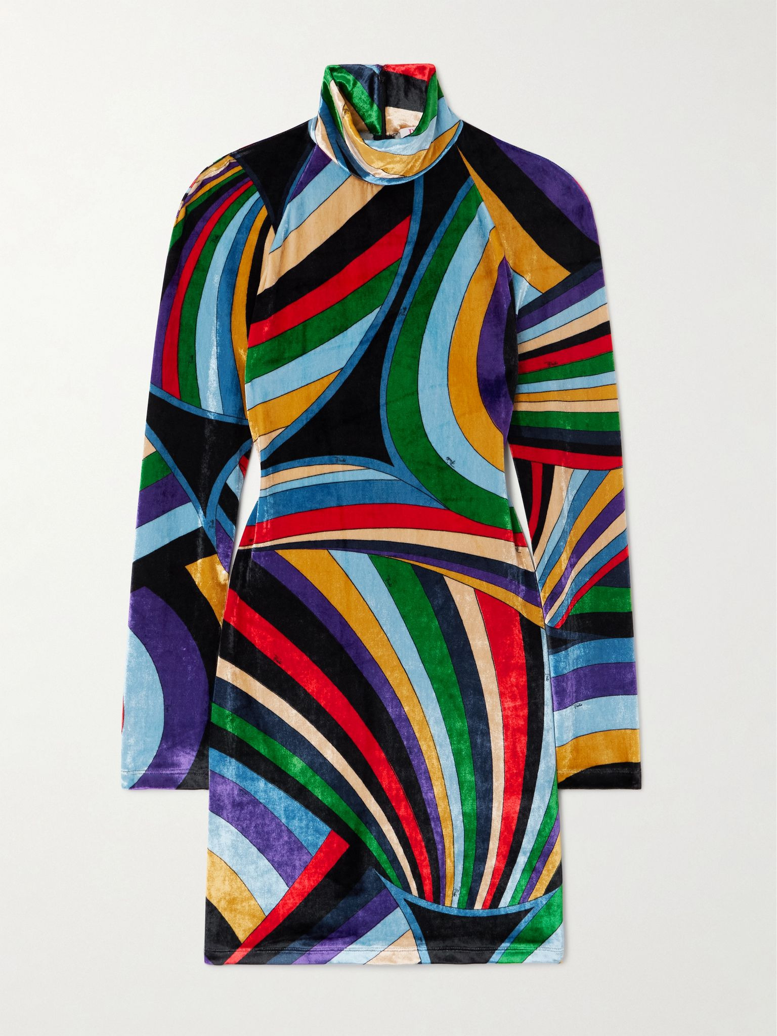 Printed stretch-velvet turtleneck mini dress Multi - 1