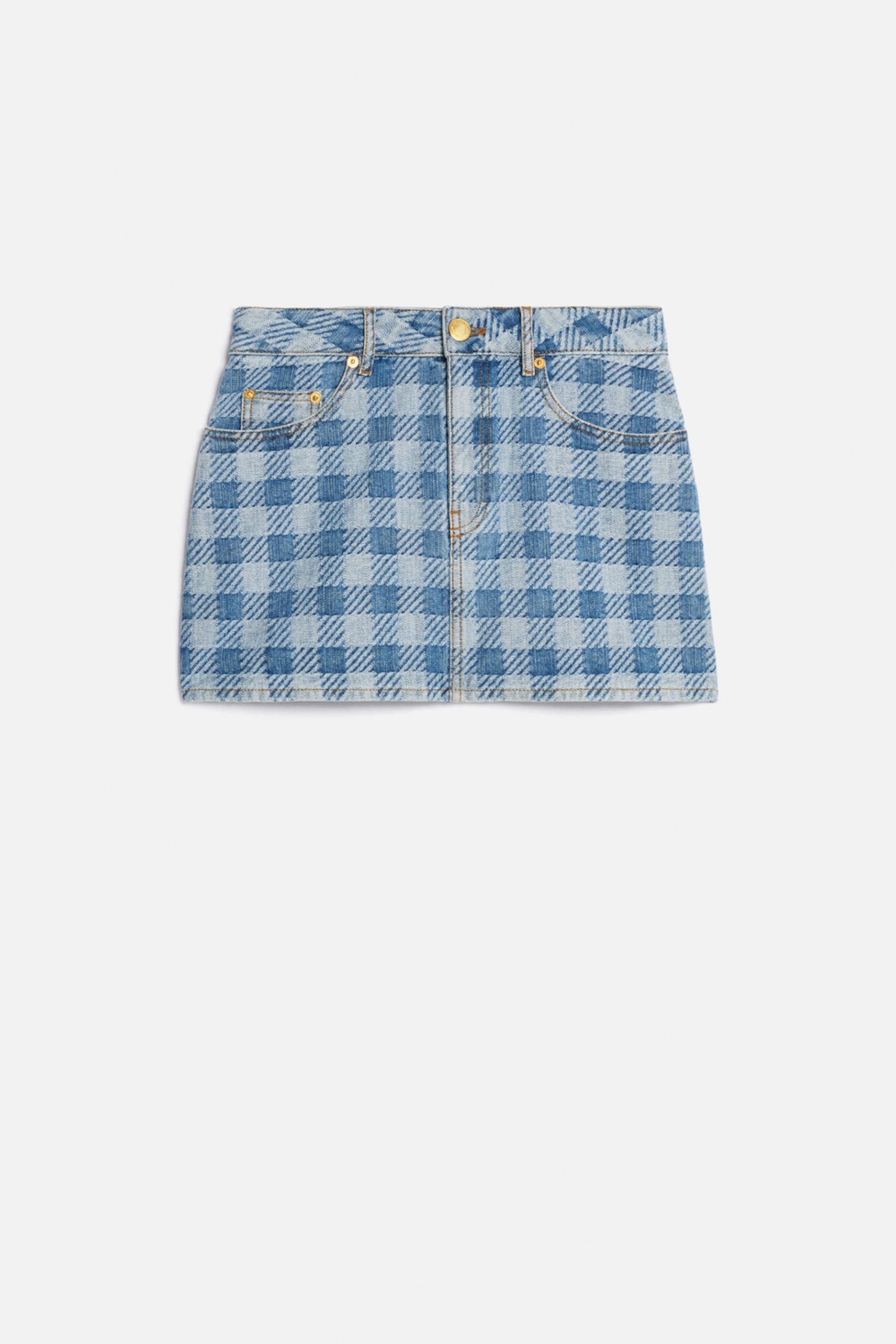 Gingham Pattern Jacquard Denim Mini Skirt - 1