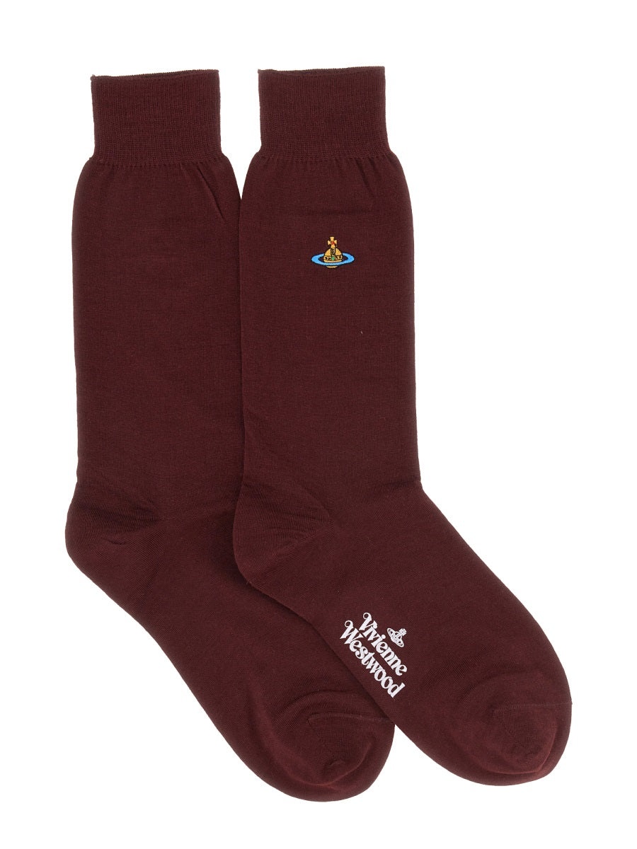 タイツ・ソックス Vivienne Westwood SOCKS WITH ORB EMBROIDERY Vivienne Westwood embroidered-orb Plaid Socks | Red | FARFETCH