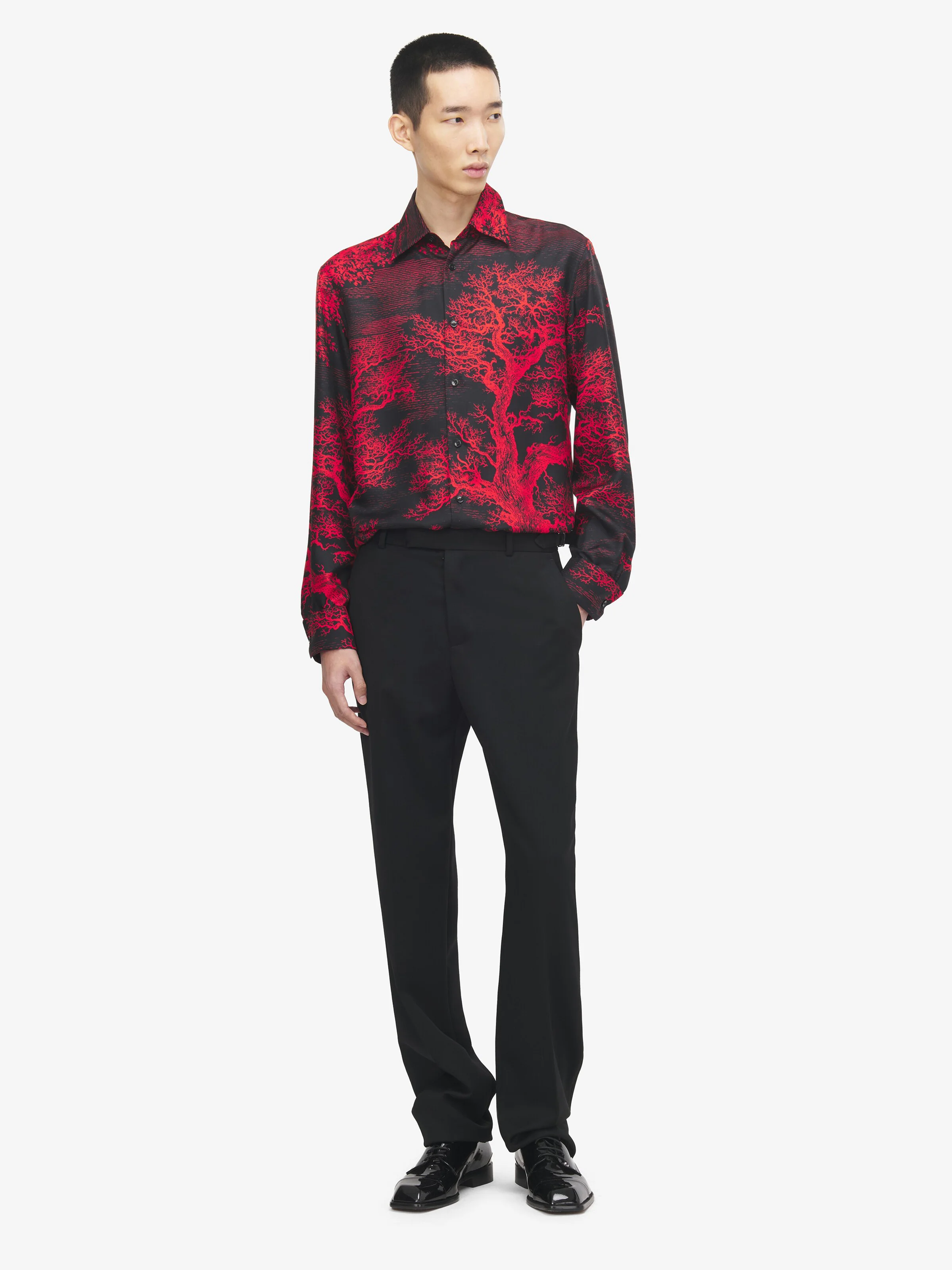 Men's Tree Of Life' Print Shirt in Black/Red - 1