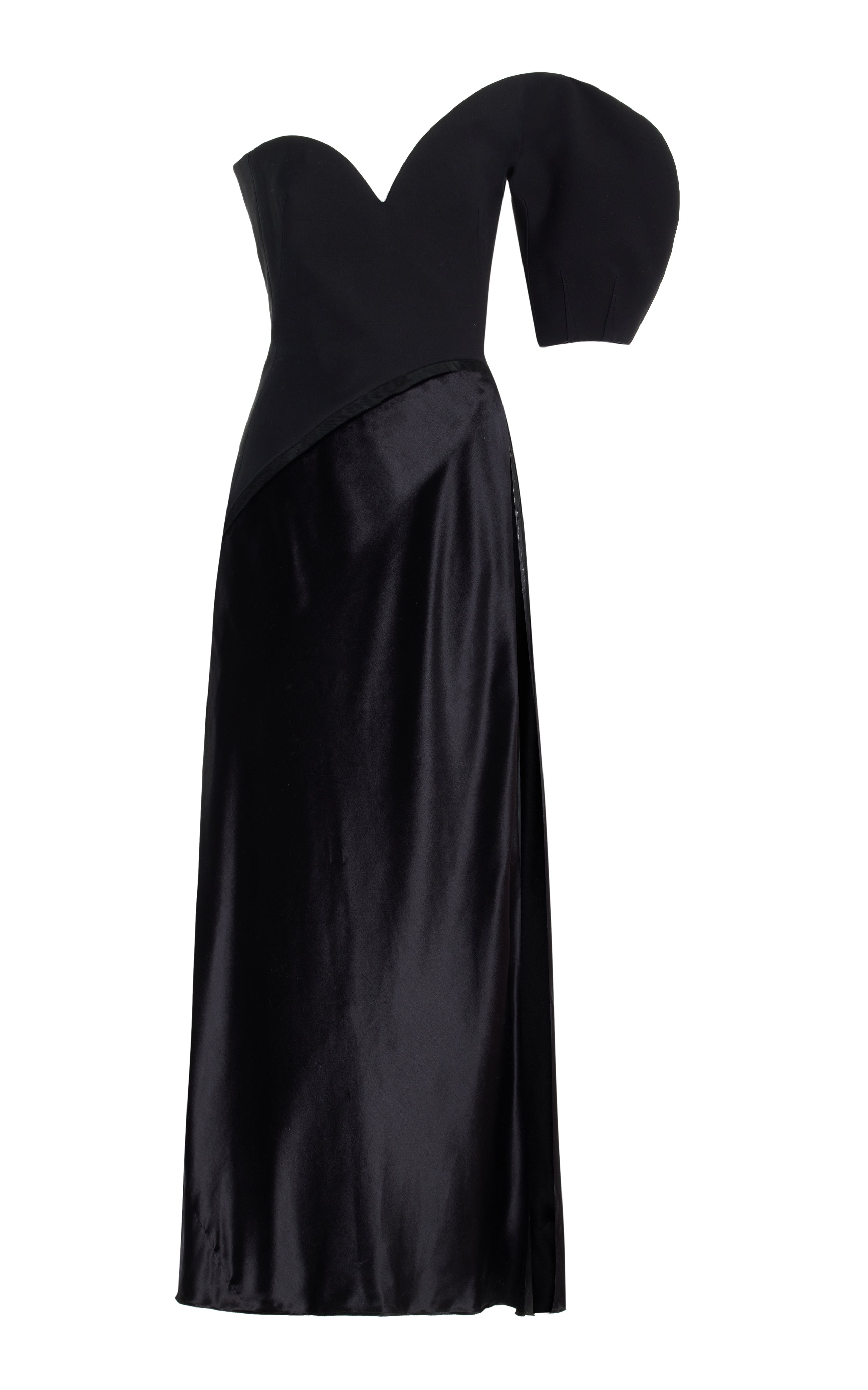 Giulia Dress in Black Wool Silk Cady & Silk Velvet - 1