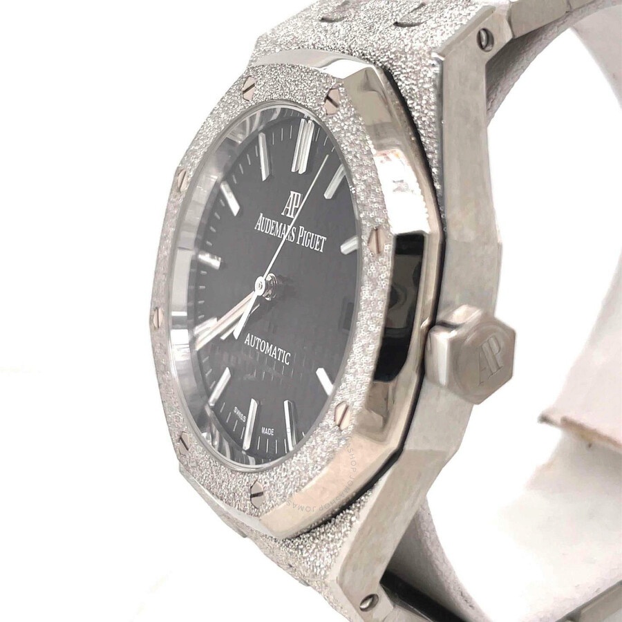 Pre-owned Audemars Piguet Royal Oak Frosted Gold Black with Grande Tapisserie Pattern Dial Ladies Wa - 3