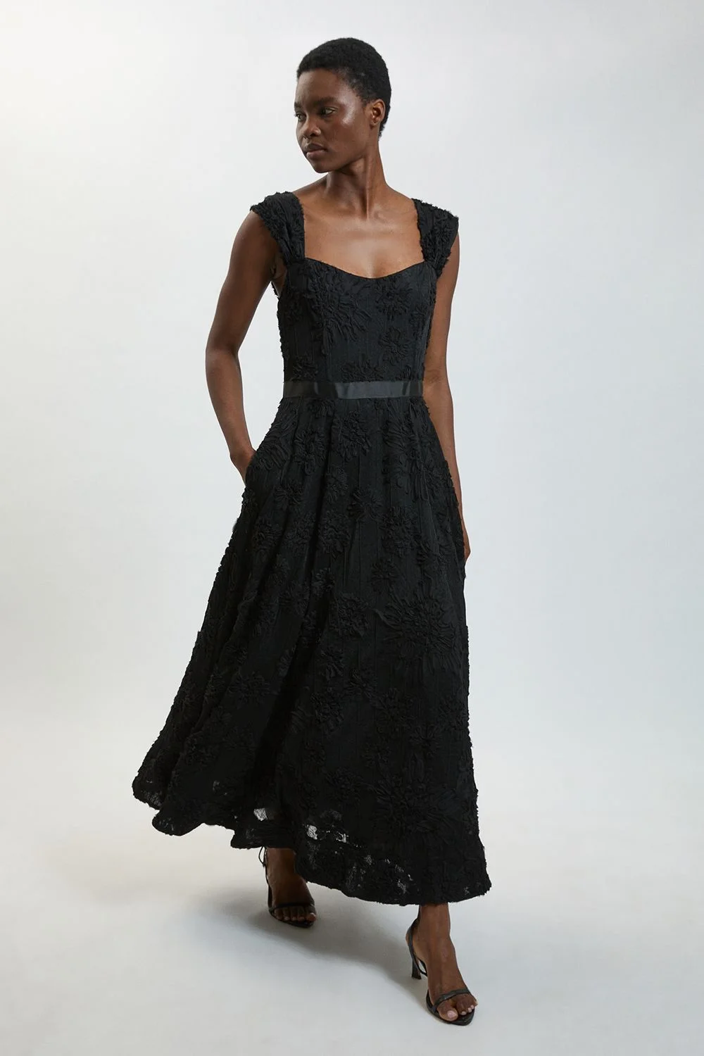 Textured Off The Shoulder Maxi Dress - 1
