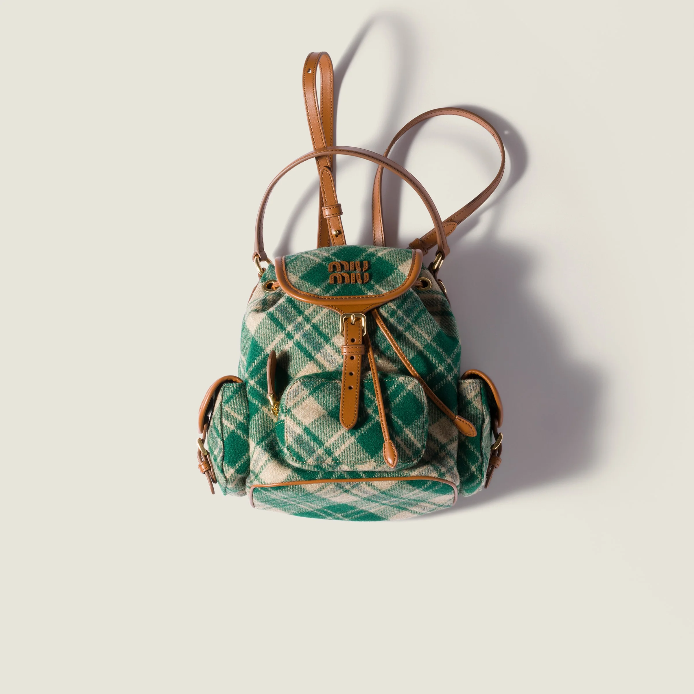 Plaid and leather backpack - 1