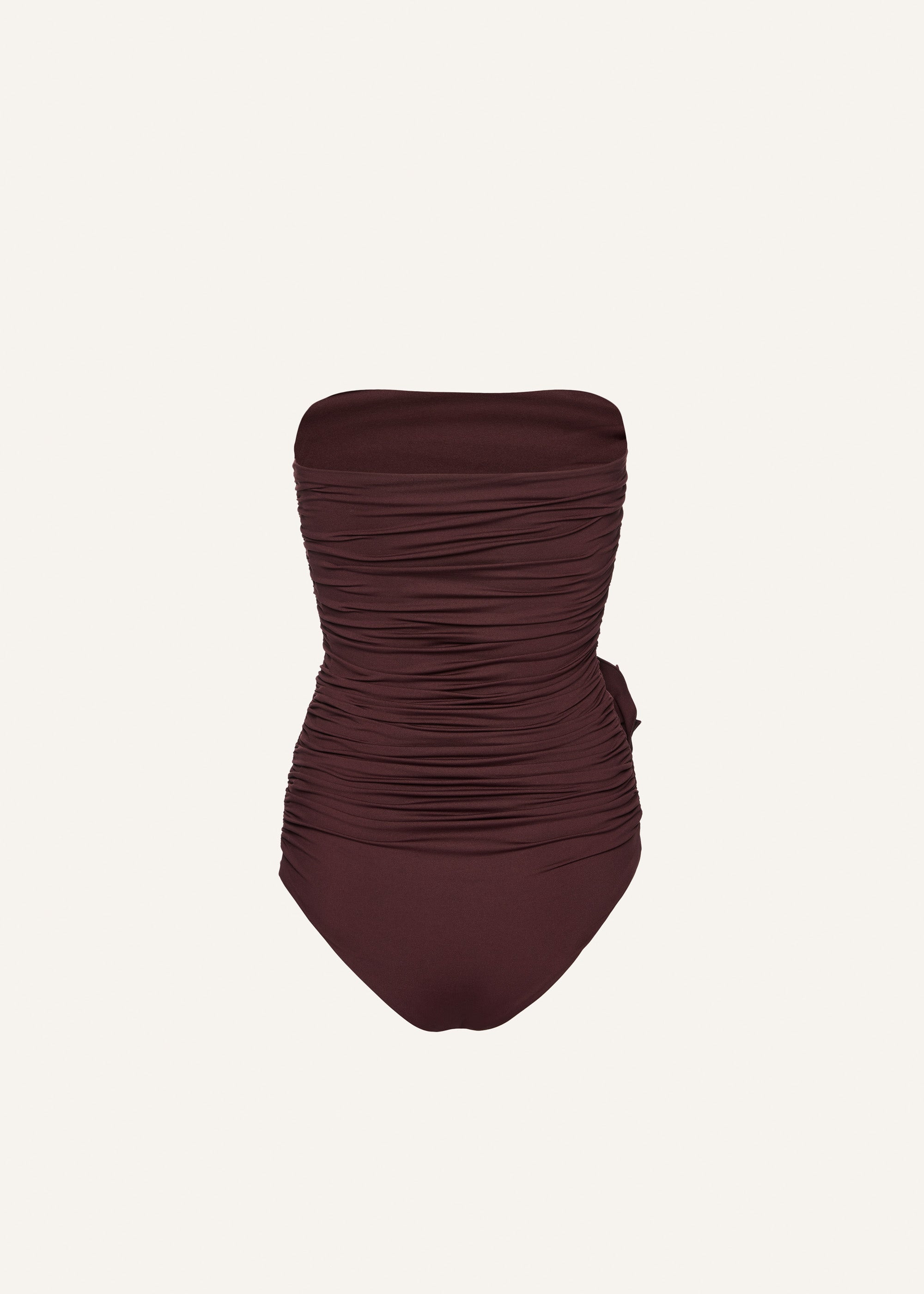Flower appliqué strapless draped swimsuit in brown - 2