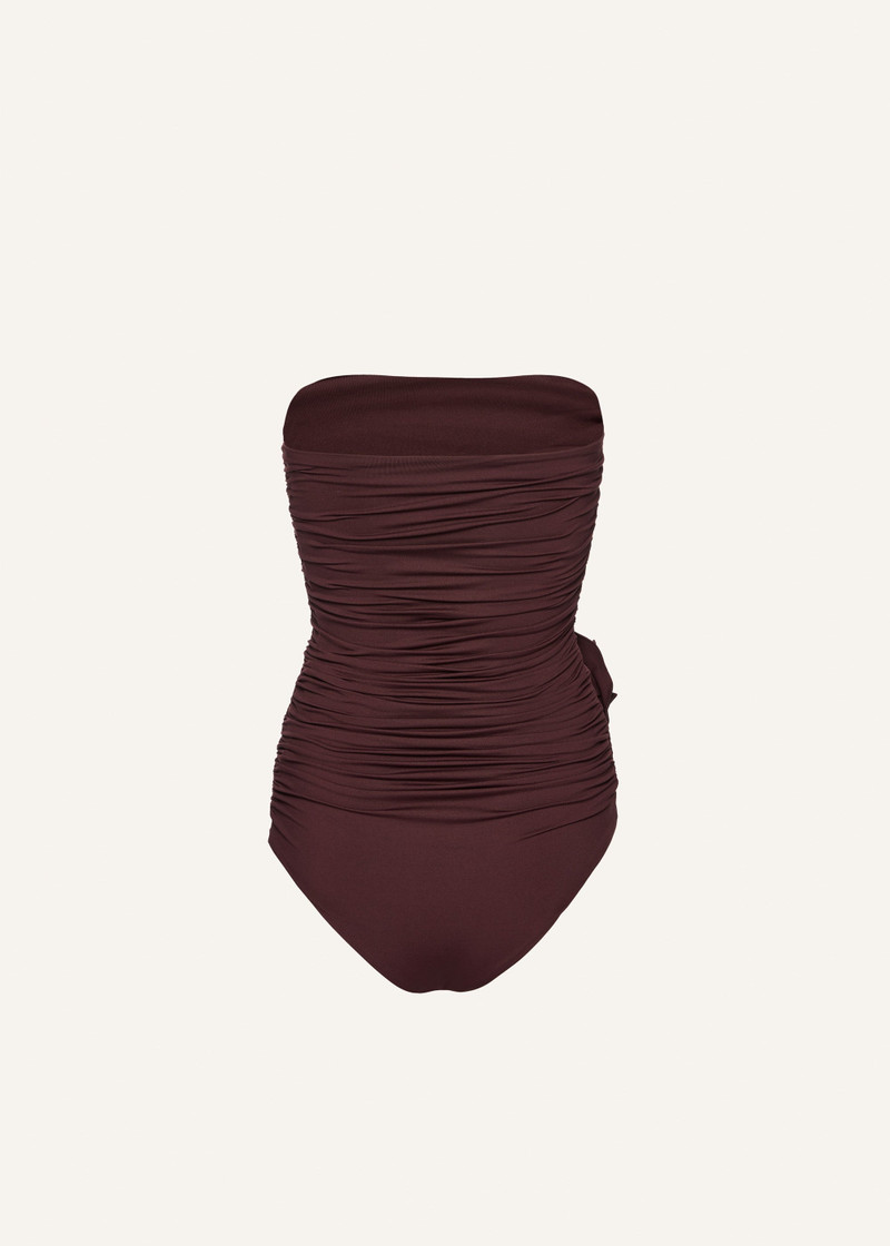MAGDA BUTRYM Flower appliqué strapless draped swimsuit in brown outlook