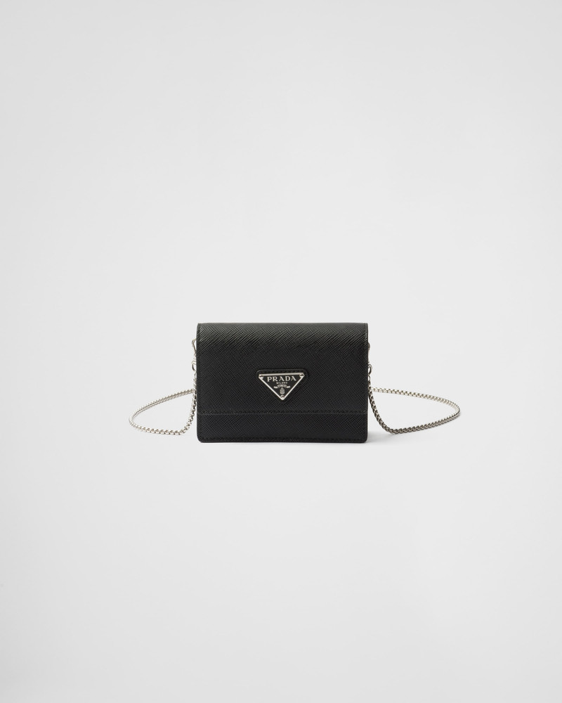 Saffiano leather card holder with shoulder strap 1