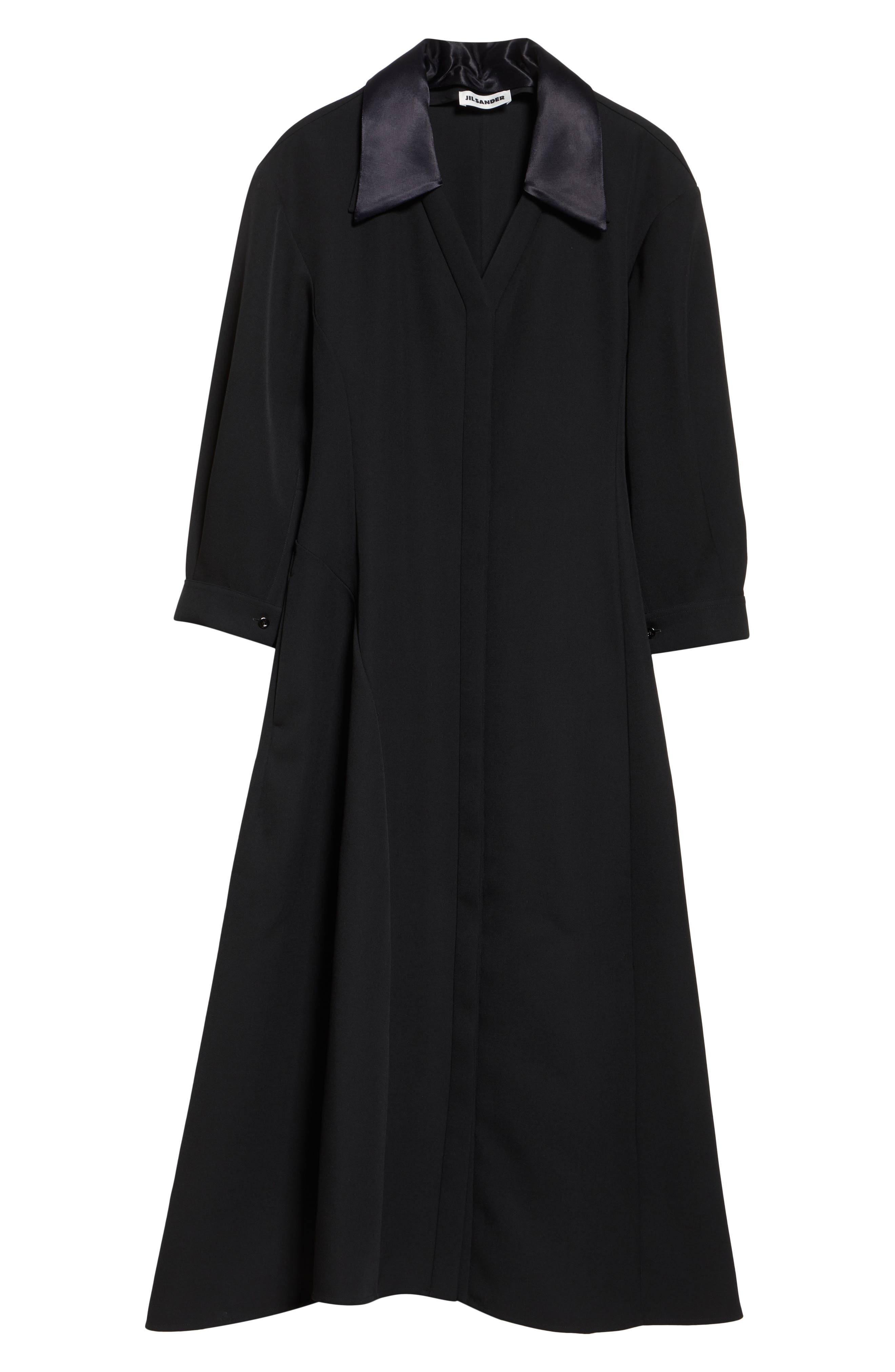 Jil Sander Wool Twill Midi Shirtdress in Black at Nordstrom - 5