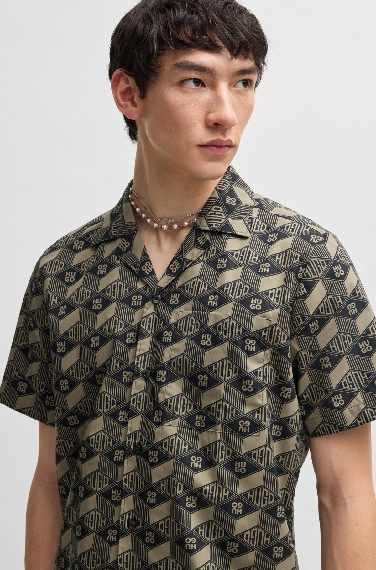 RELAXED-FIT SHIRT IN COTTON WITH GEOMETRIC-LOGO PRINT - 3