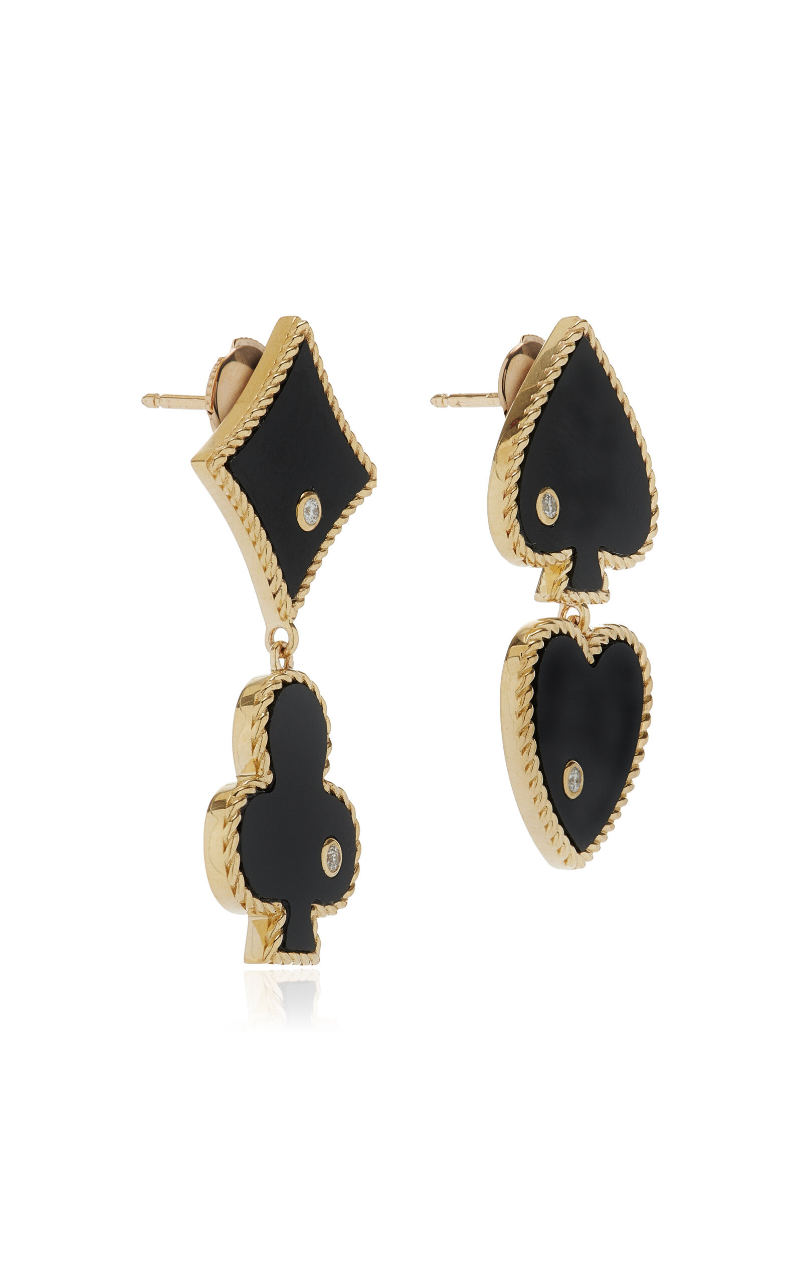 9k Yellow Gold Casino Drop Earrings black - 4
