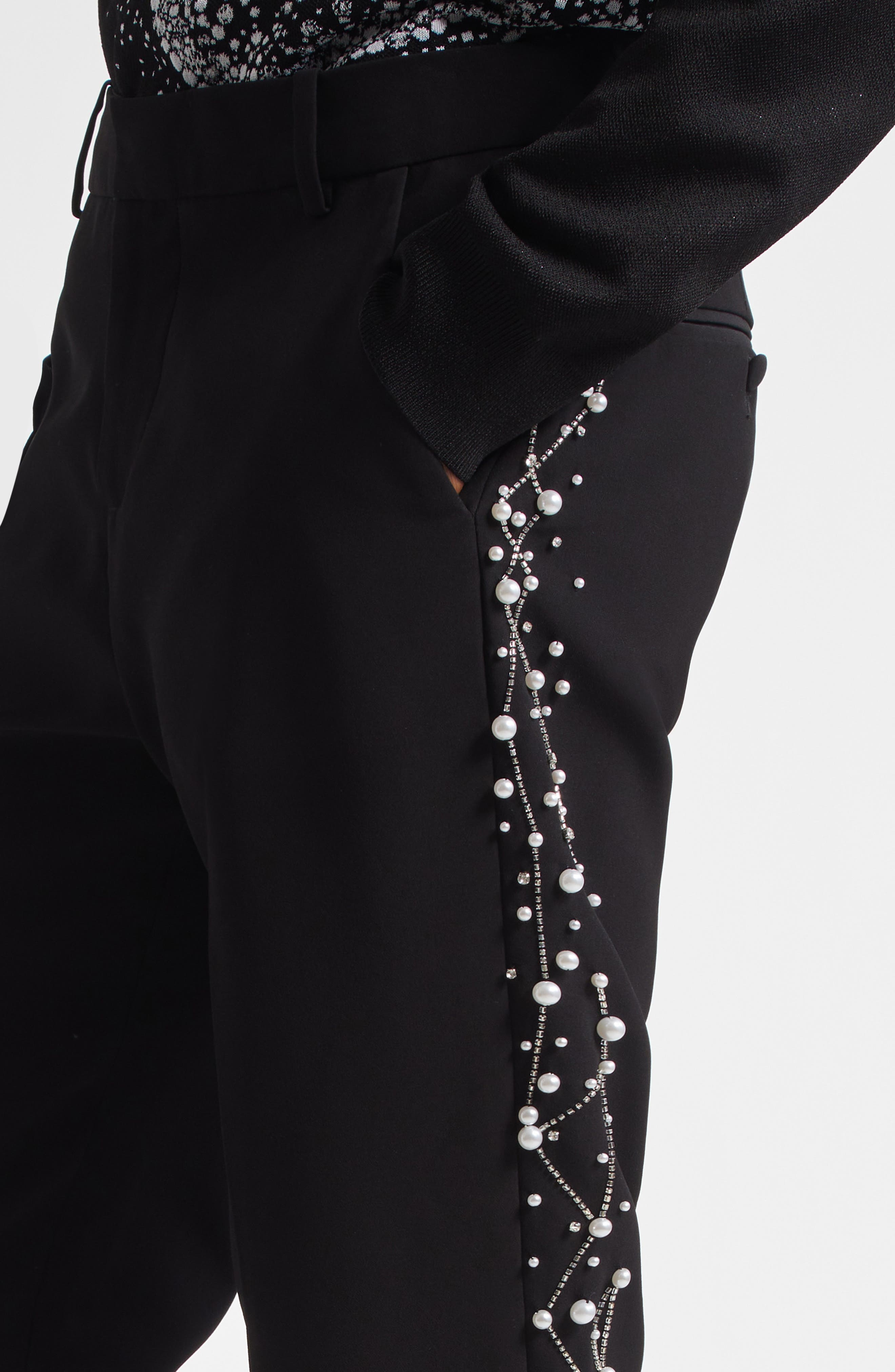 Balmain Imitation Pearl Constellation Embroidered Pants in Black/Crystal at Nordstrom - 5