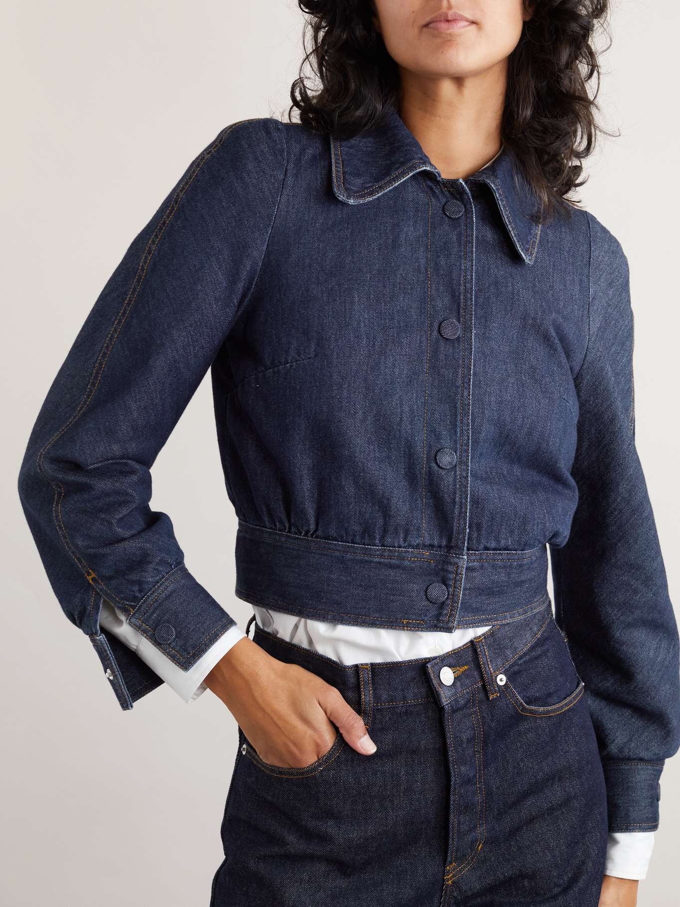 Cropped denim jacket Indigo - 3