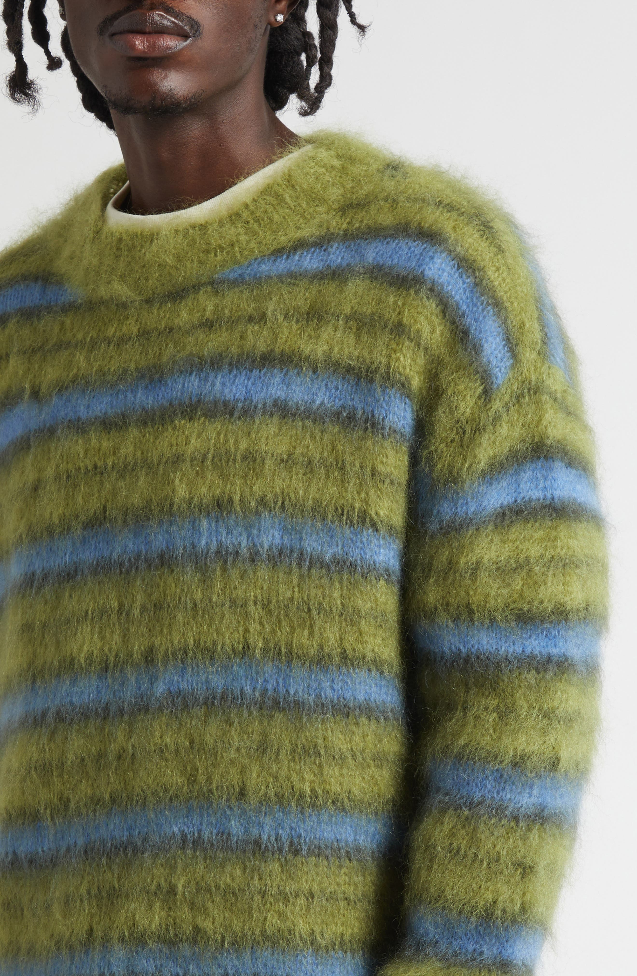 Marni Stripe Mohair Blend Crewneck Sweater in Green at Nordstrom - 5