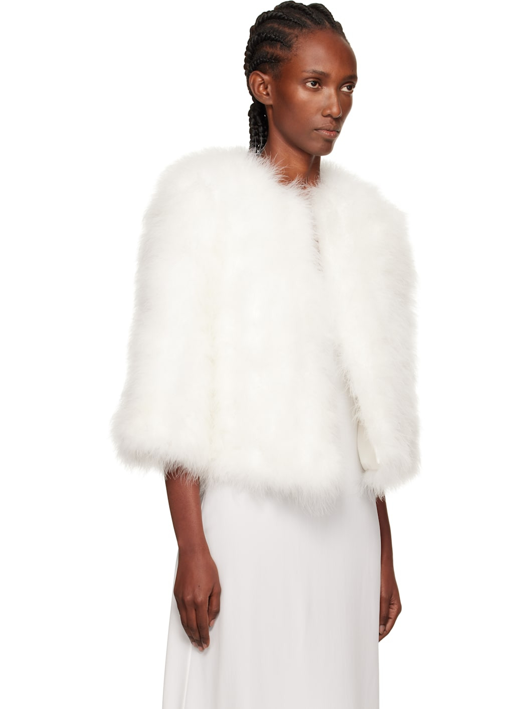 White Short Feather Jacket - 2