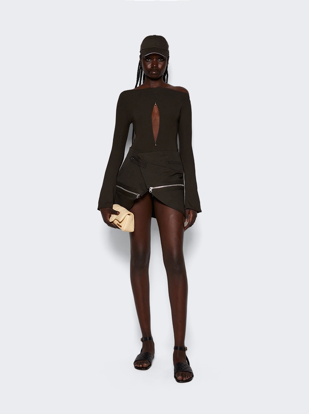 Drop Zipped Crepe Jersey Bodysuit Mud Brown - 2