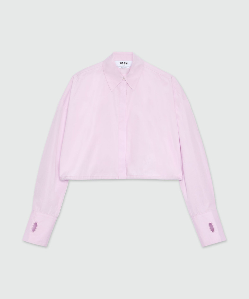 Pink poplin cropped shirt 1