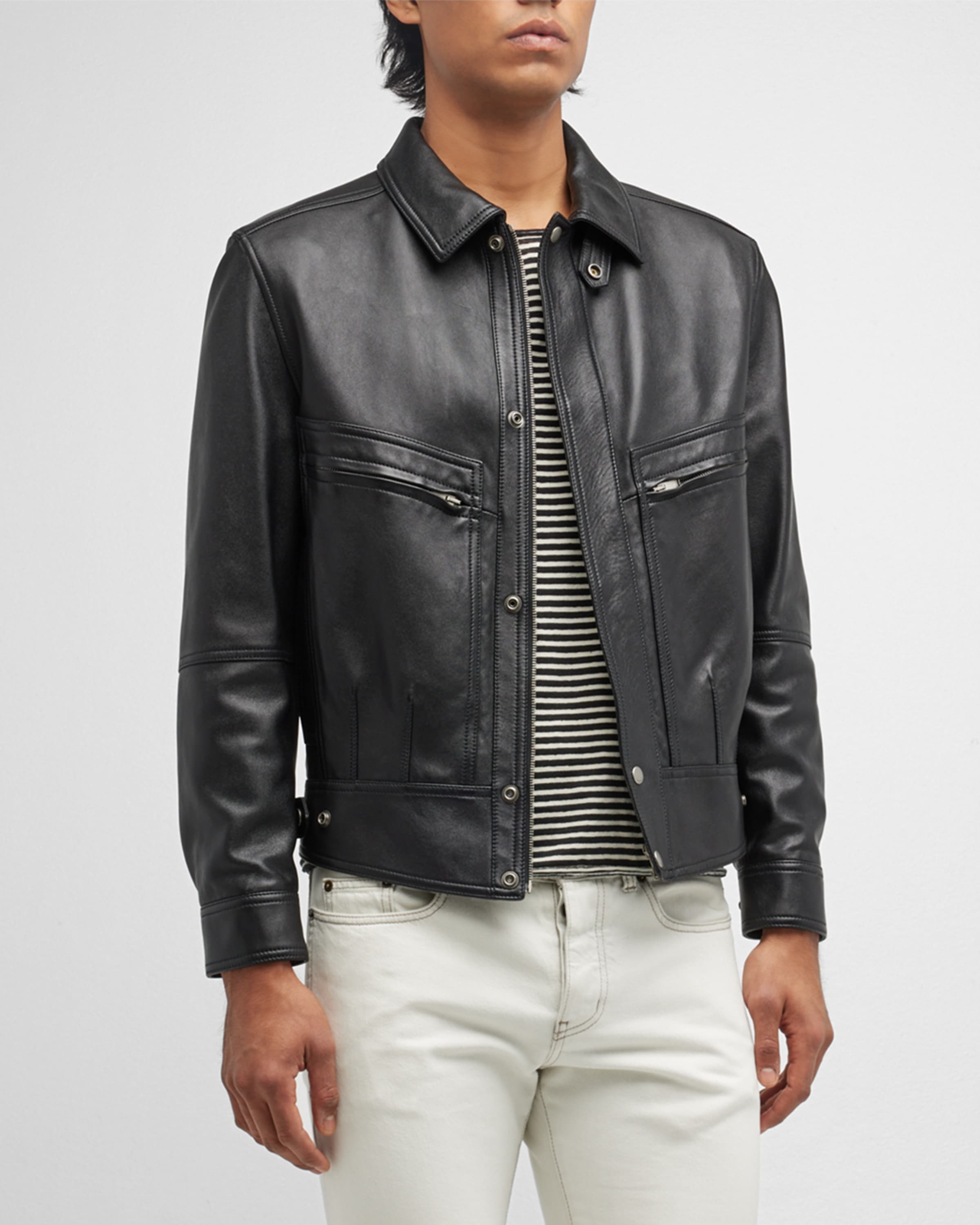 SAINT LAURENT Men's Leather Bomber Jacket | neimanmarcus