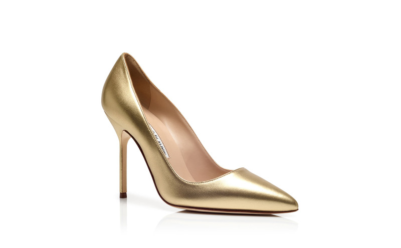 Gold Nappa Leather Pointed Toe Pumps 3