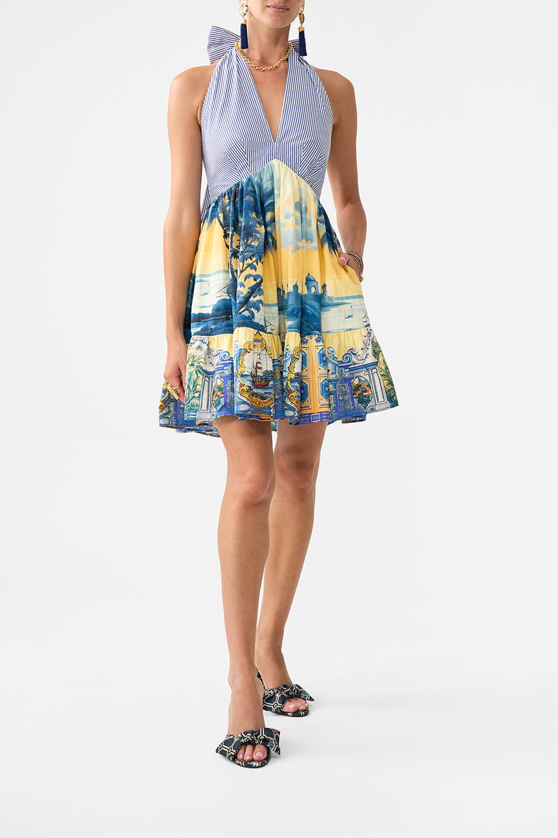 CAMILLA RUFFLE HEM HALTER SHORT DRESS outlook