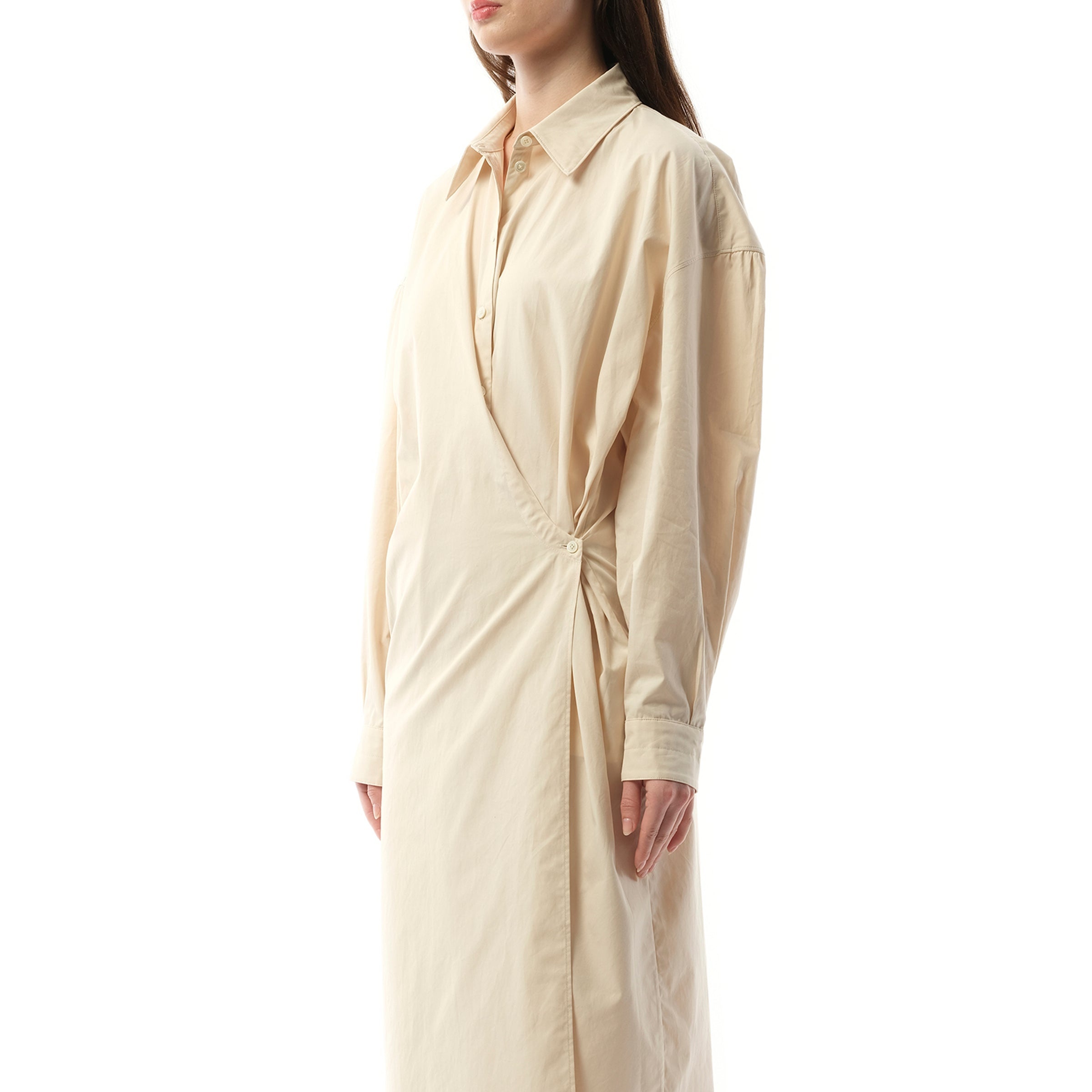 Straight Collar Twisted Dress in Light Cream - 5