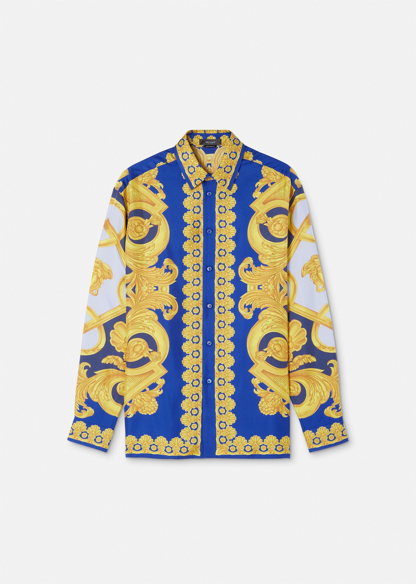 Versace Baroque-print Regular-fit Silk Shirt in Blue for Men