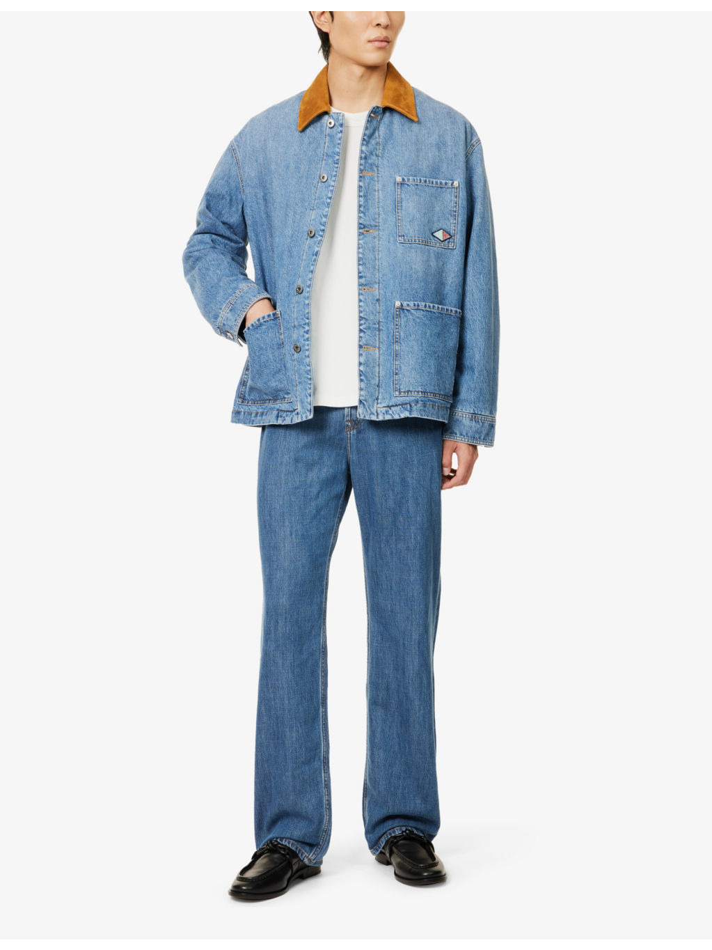 Contrast-collar embroidered-branded regular-fit denim jacket - 2