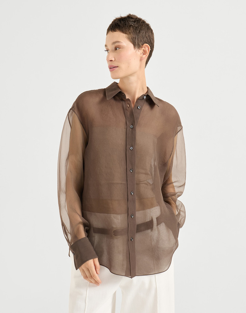 Crispy silk shirt with monili 1