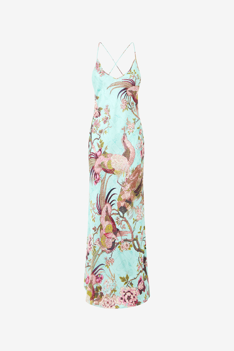 Slip Dress With Oriental Bird Print 1