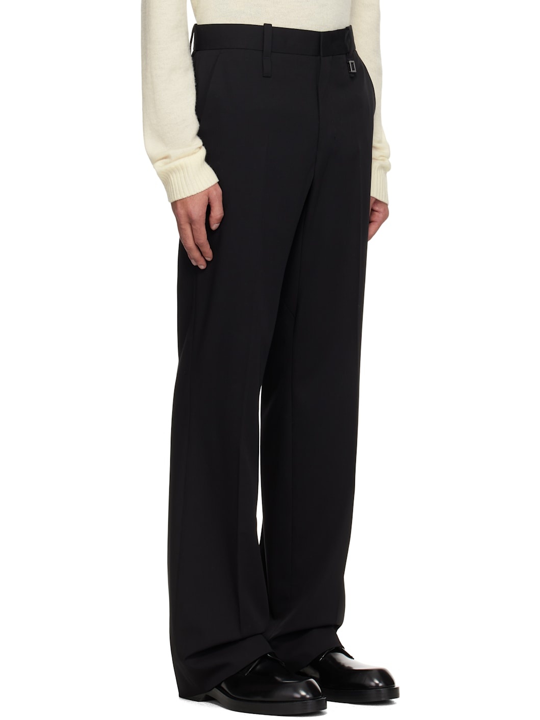 Black Wool Straight Pants - 2