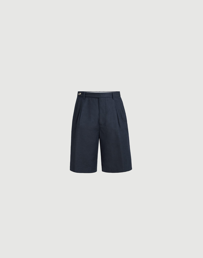 Cotton and linen panama Bermuda shorts with pleats and tabbed waistband 1