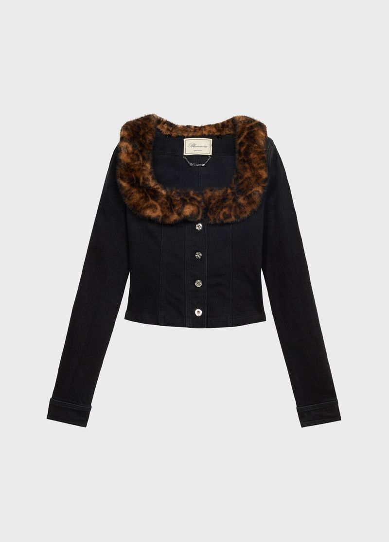 DENIM JACKET WITH FAUX FUR COLLAR 1
