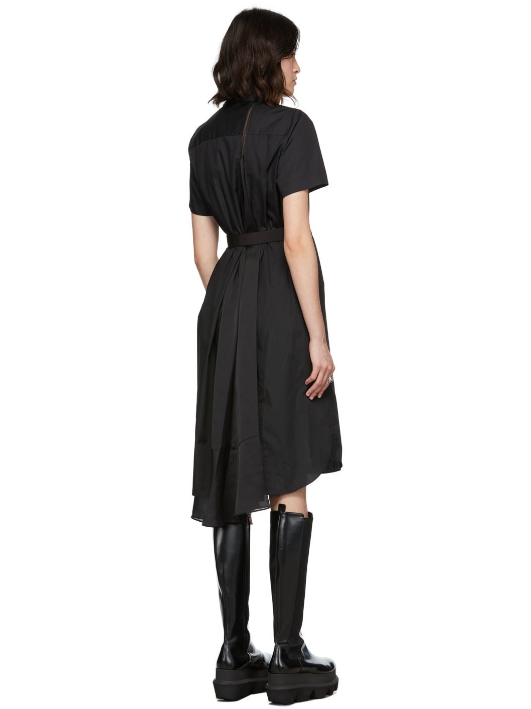 Black Cotton Poplin x Satin Dress - 3