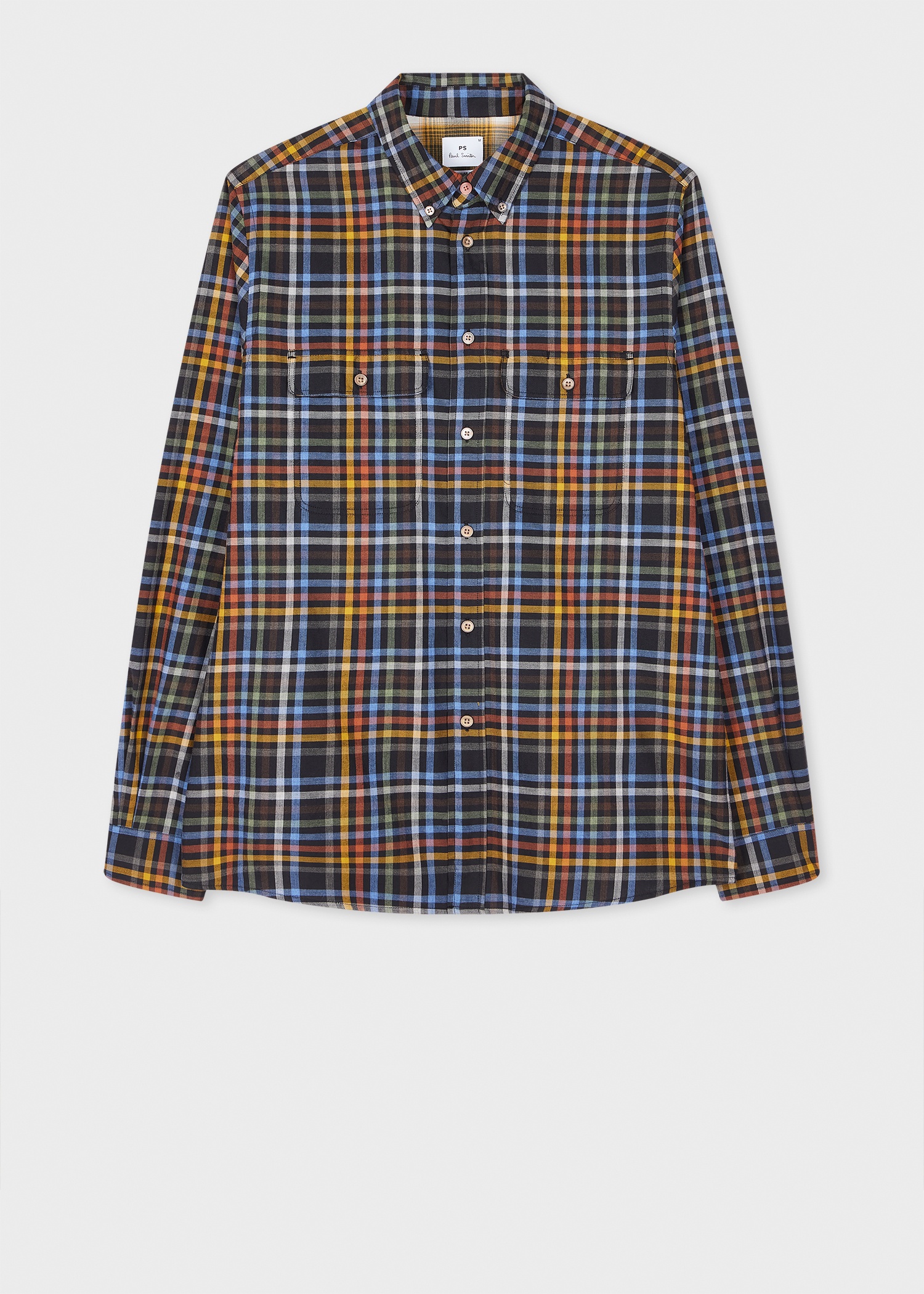 Navy Multicolour Check Cotton Double-Pocket Shirt - 1