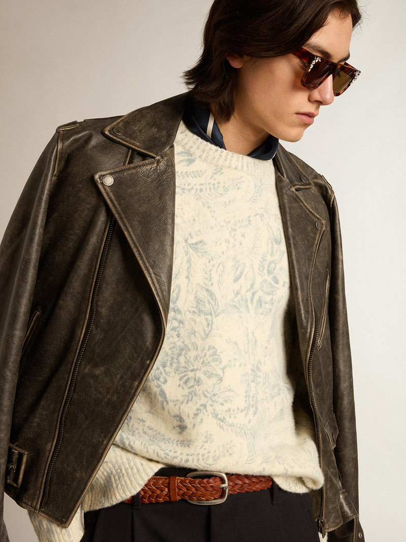 Men’s round-neck sweater in wool with all-over toile de jouy pattern 2