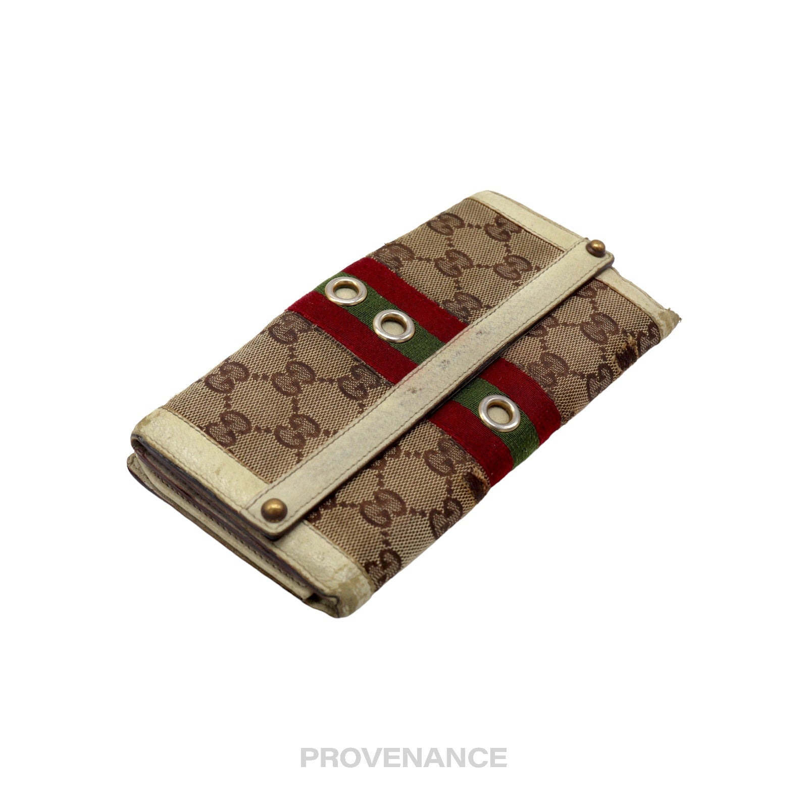 Gucci GG Canvas Long Wallet - White with Web - 4