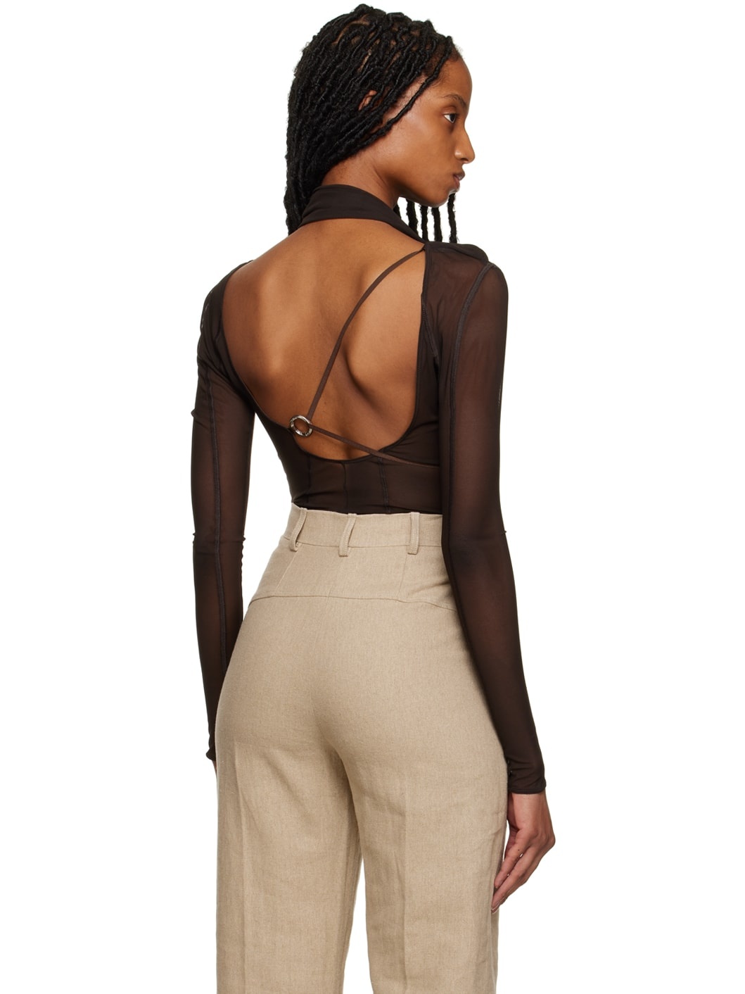 Brown Le Raphia 'Le Body Abanaba' Bodysuit - 3