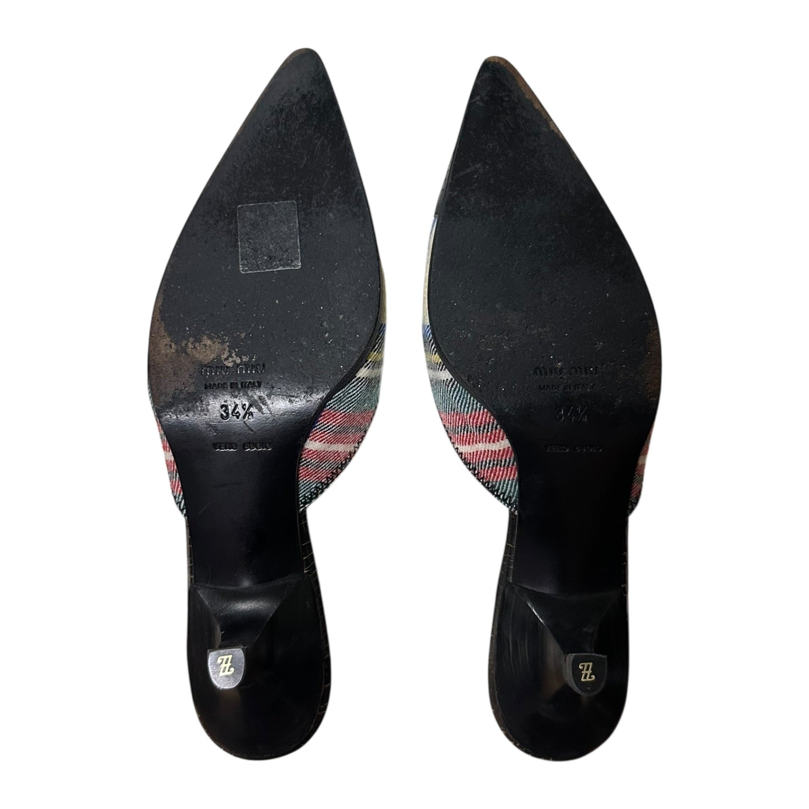 MIU MIU Cracked Leather Checkered Mules - 3