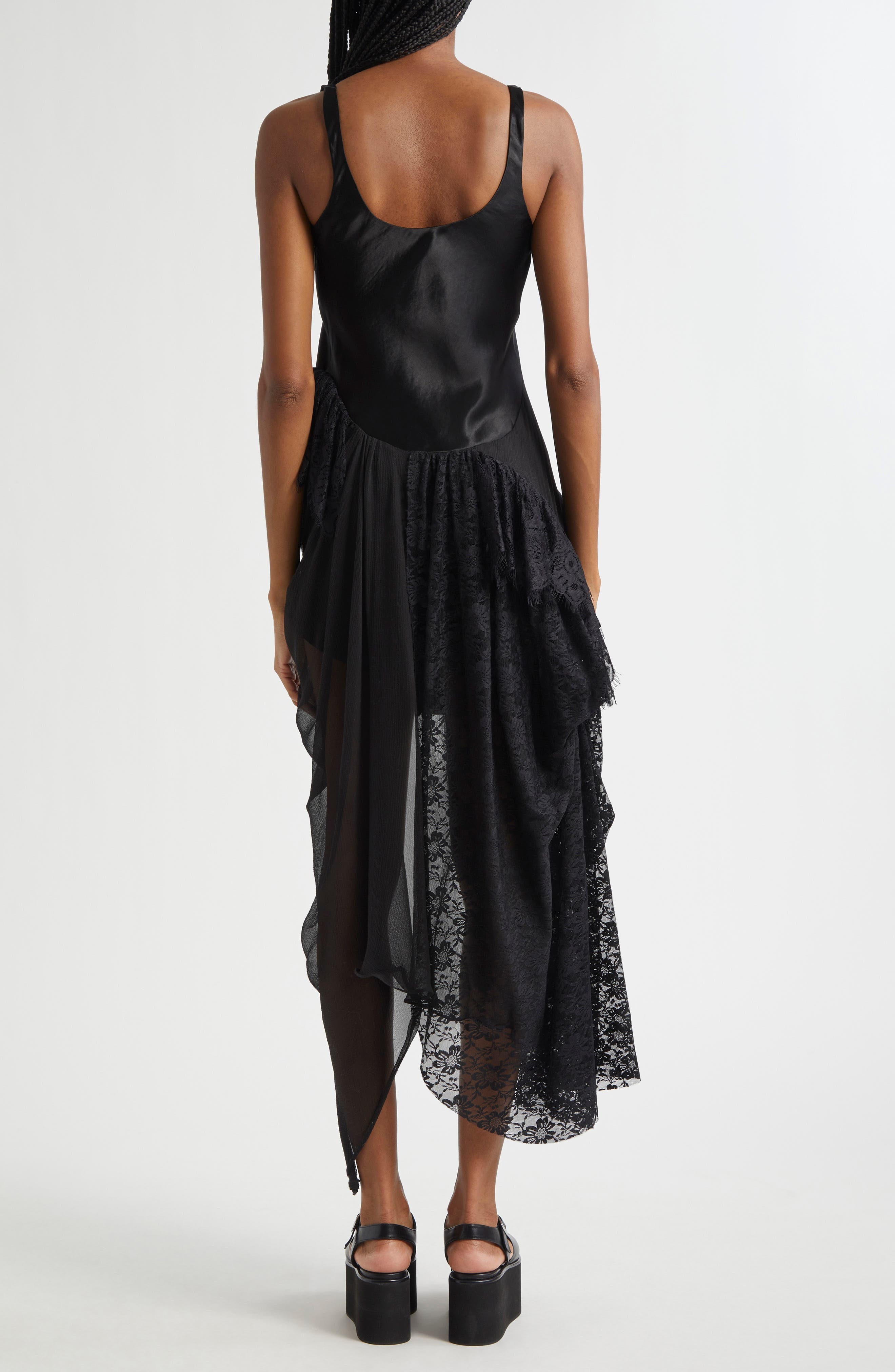 Collina Strada Ammi Fanny Asymmetric Satin & Lace Tank Dress in Black at Nordstrom - 2