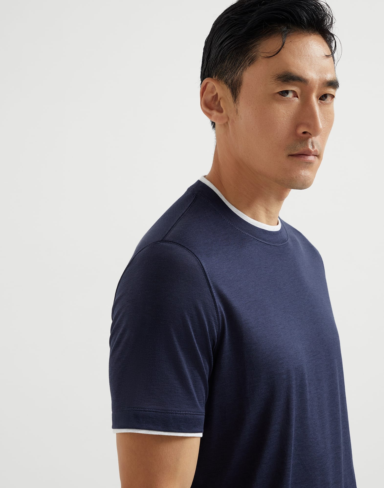Silk and cotton jersey crew neck T-shirt with faux-layering - 3