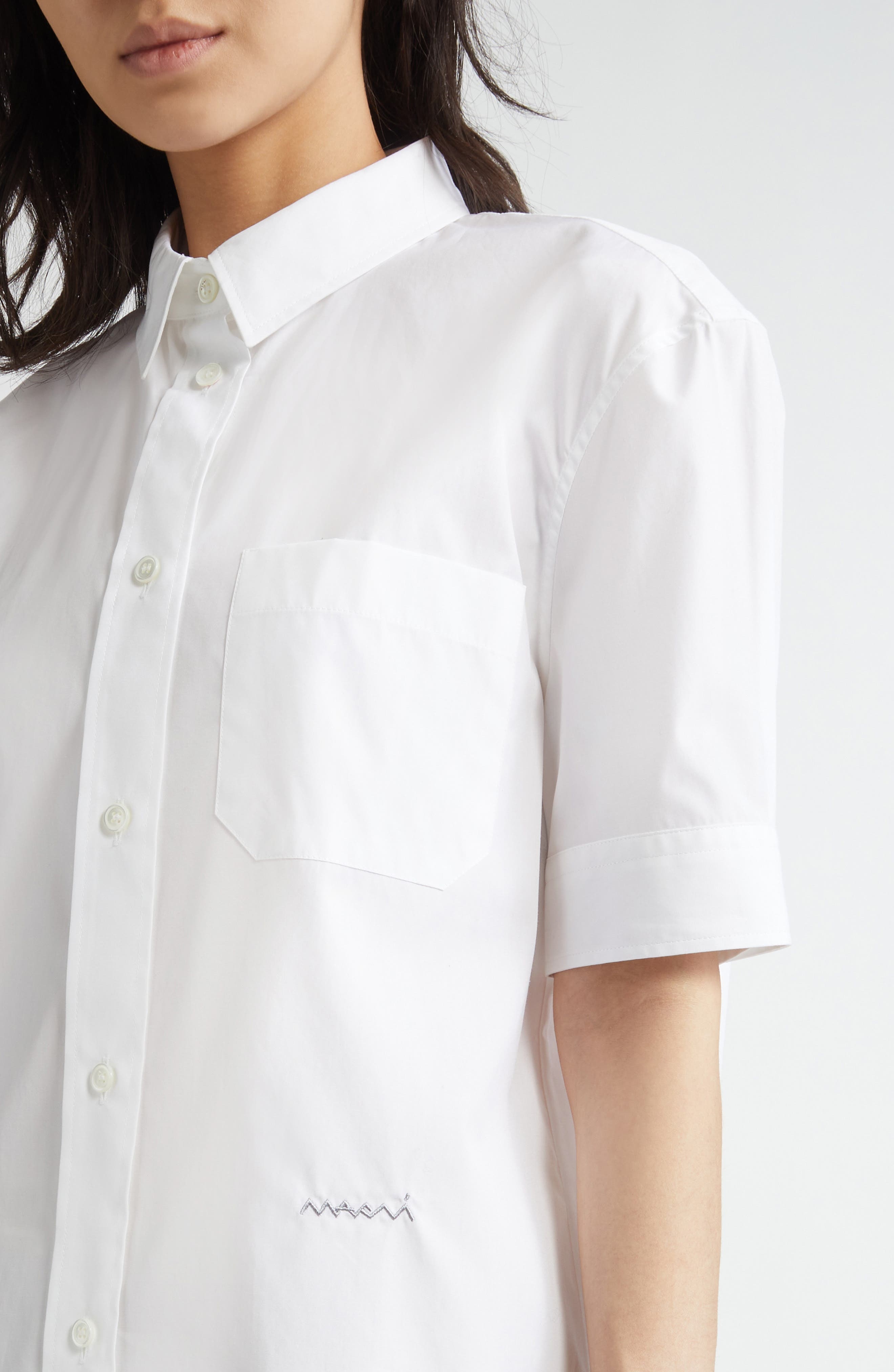 Marni Short Sleeve Poplin Button-Up Shirt in Lily/White at Nordstrom - 5
