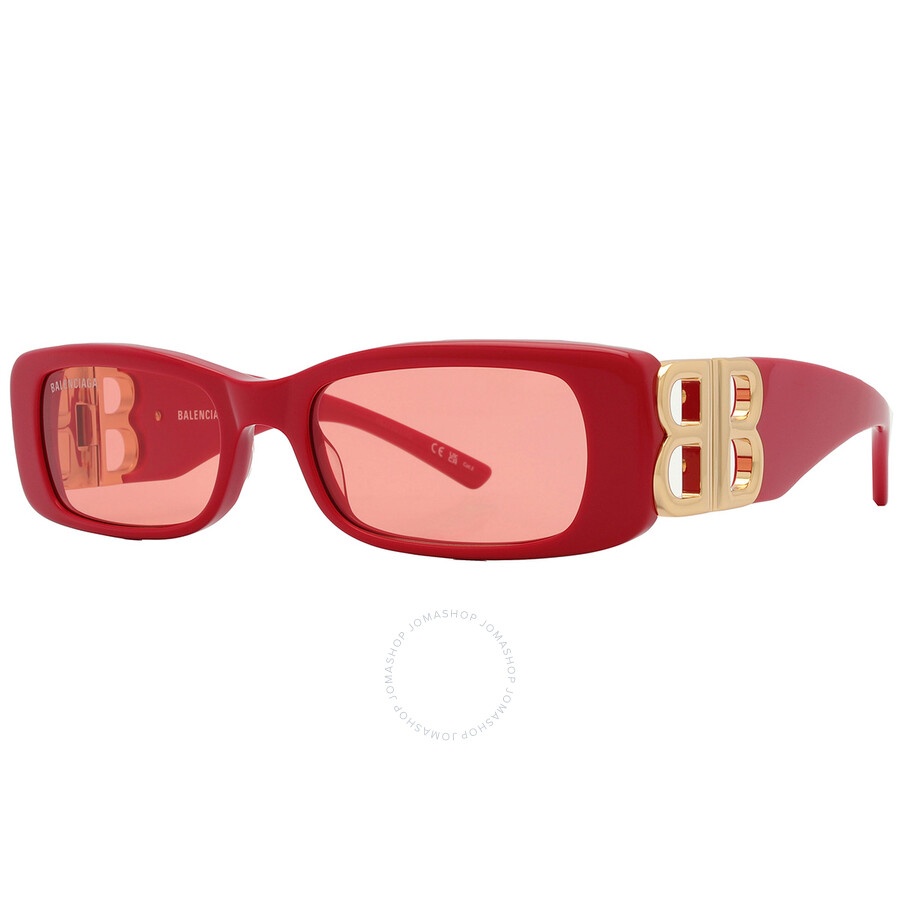 Open Box - Balenciaga Red Rectangular Ladies Sunglasses BB0096S 003 51 - 5