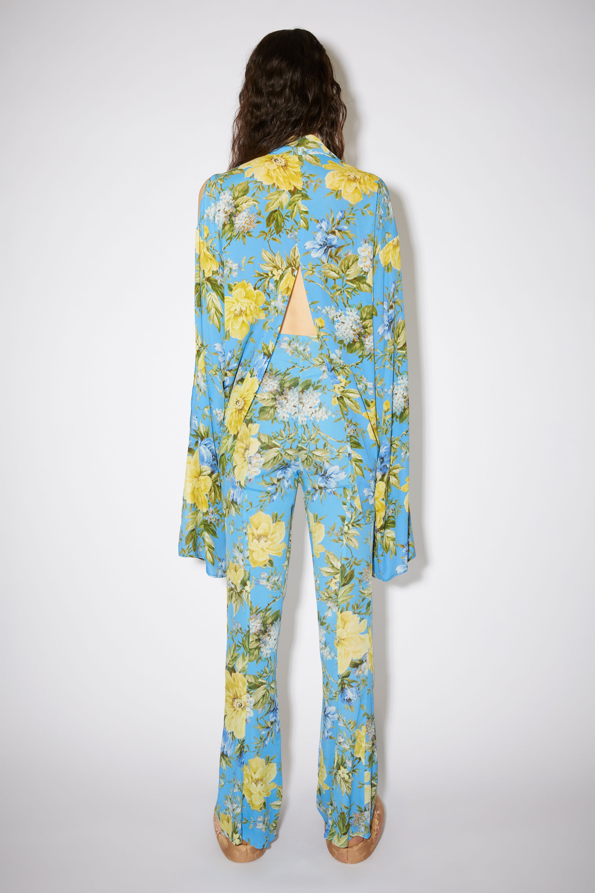 Flower print flared trousers - Blue - 3